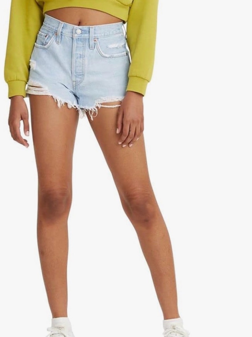 Levi's Light Blue Distressed High-Rise Denim Shorts